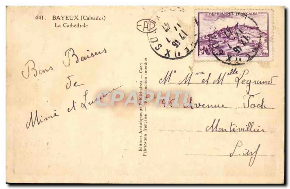 Bayeux — A Catedral — Edições Artísticas e Públicas — n°441 - Verso