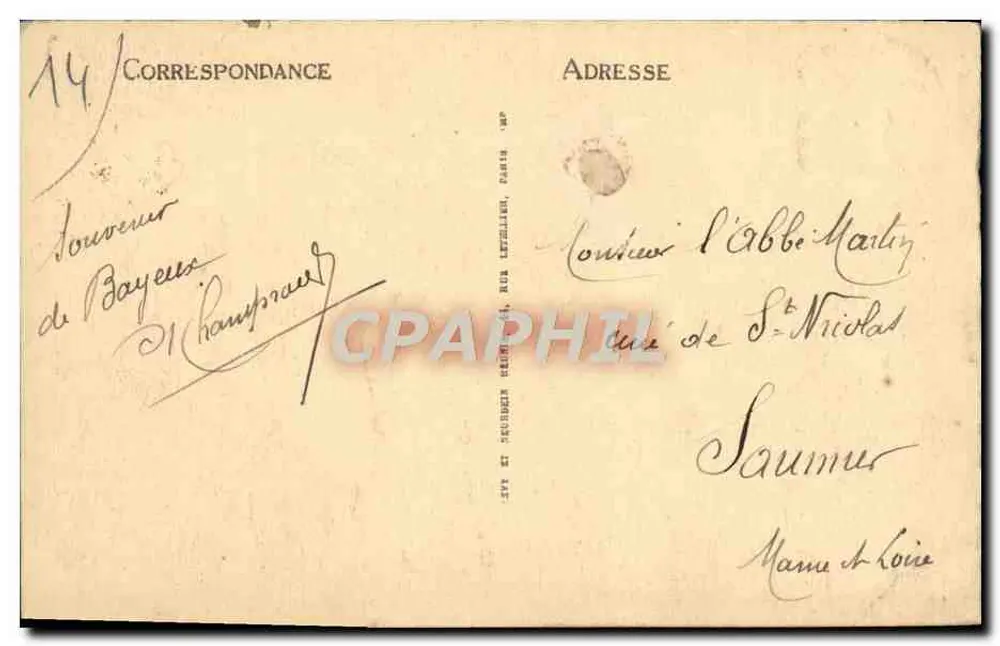 Bayeux — A Catedral — LL. — Editor LL. — N° 68 - Verso