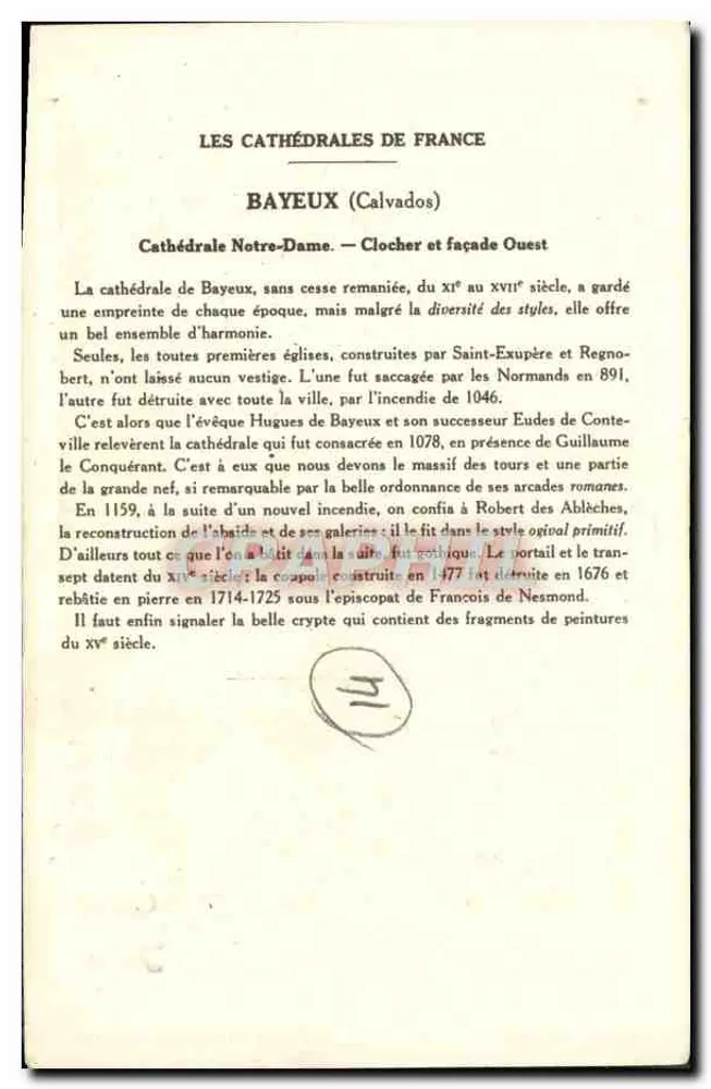 Bayeux (Calvados) — Catedral Nossa Senhora (Fachada Oeste) — Coleção da Solution Pautaubege, 5ª Série - Verso