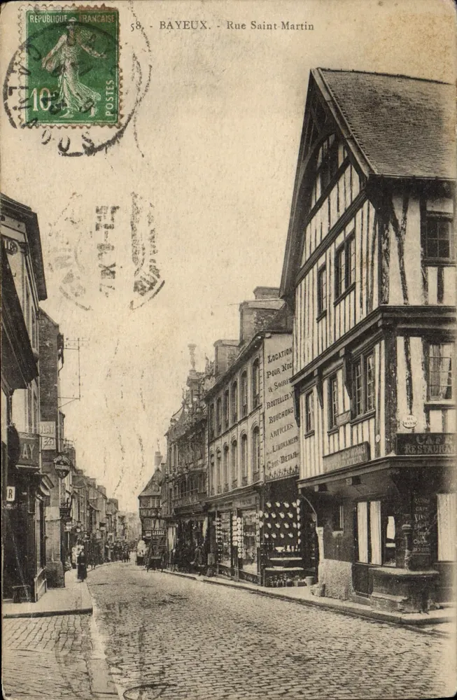 Bayeux - Rue Saint-Martin — vista da rua com edifícios com colmats — editor A. Dubos, n°58 - Frente