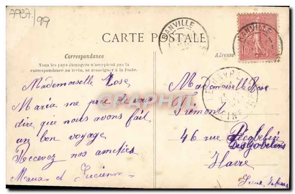 Igreja de Bainville (Calvados) — vista do edifício com seu campanário — J. Béat, editor Caen (Dép.) - Verso