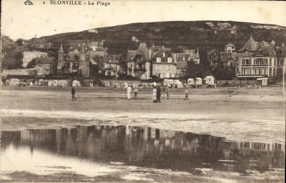 Blonville - A Praia — vista da costa com casas e banhos — editor Cie Alsacienne des Arts Photo, Strasbourg - Frente