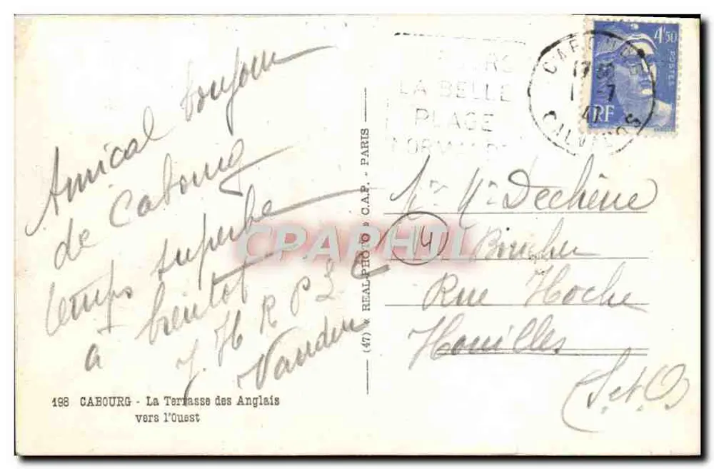 Cabourg — La Terrasse des Anglais — éditeur REALPHOTO & CAP. PARIS n° 198 - Rückseite