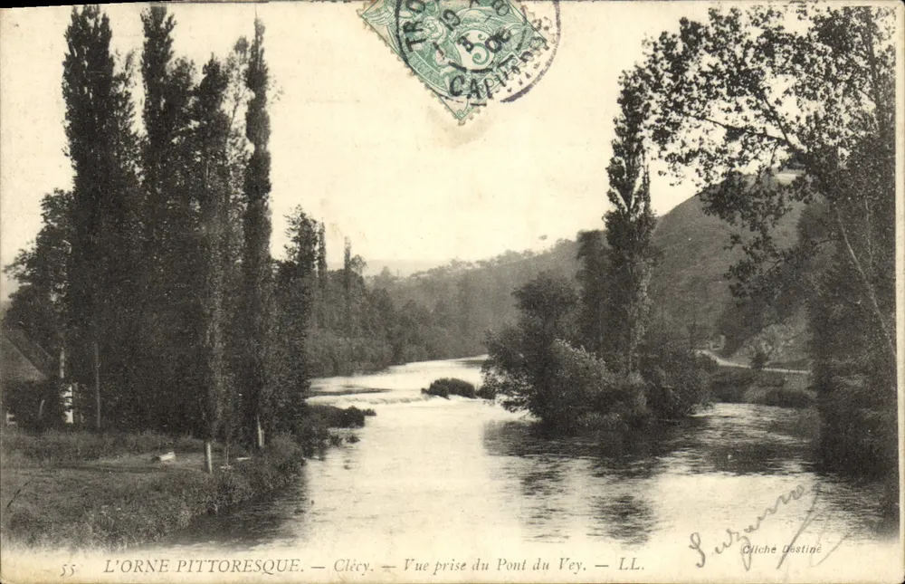 L'ORNE PITTORESQUE — Clécy — Vista tomada del Puente du Vey — LL. — Olliche Destiné - Anverso
