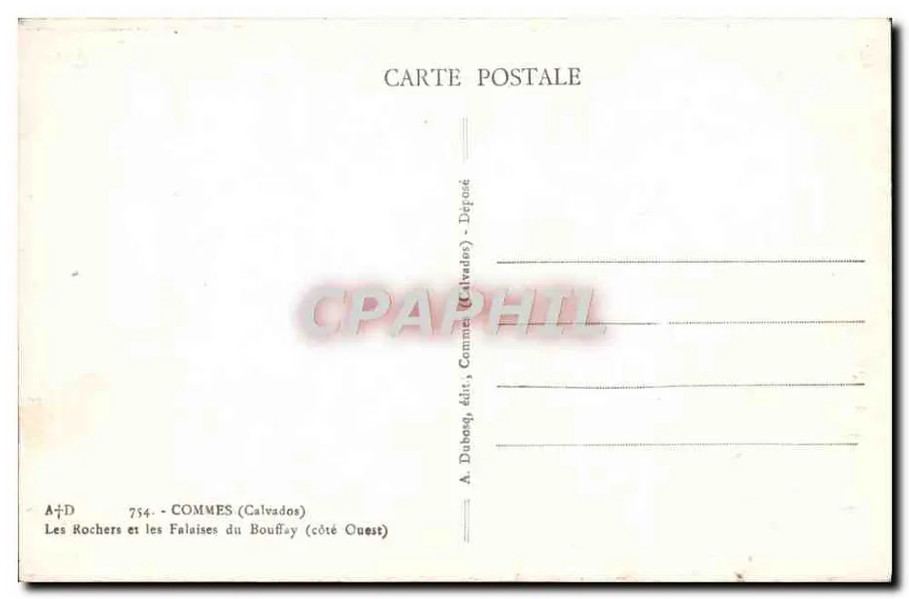 Die Felsen und Klippen von Bouffay — Commes (Calvados) — A. Dubosq, Verleger - Rückseite
