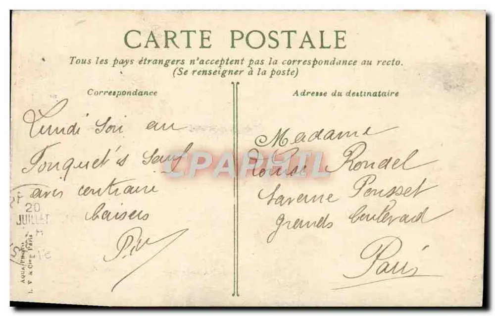 Coutances - O Bassin à Flot — editor A. V. & Cie, n° 1845 - Verso