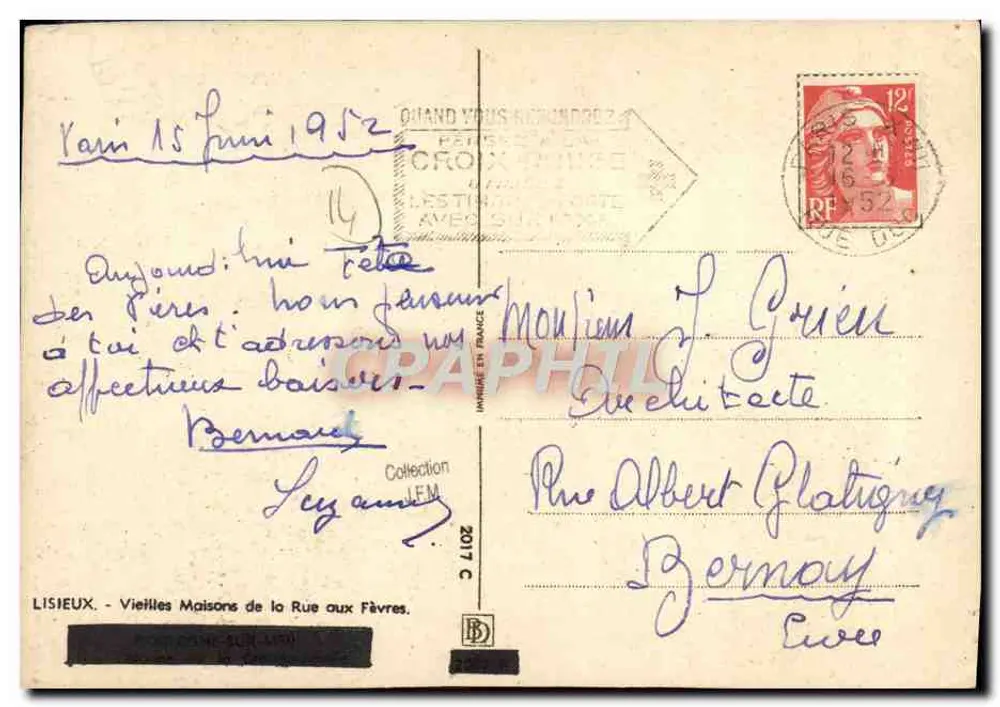 Lisieux — Alte Häuser in der Rue aux Fèvres — Verlag Bernard, Seriennummer nicht sichtbar - Rückseite