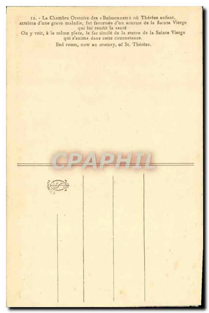 Sala Oratória dos Buissonnets — Thérèse criança — editor não visível - Verso
