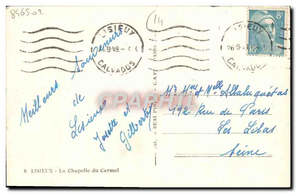Lisieux - A Capela do Carmo — editor C.A.P. n°8 - Verso