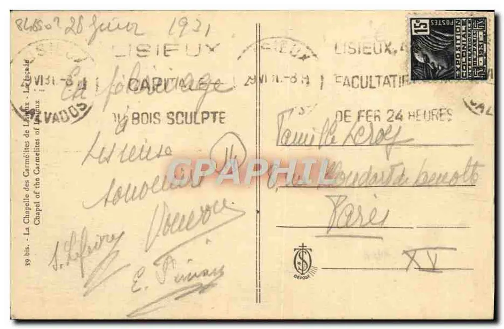 Die Kapelle der Carmeliterinnen von Lisieux — anonymer Verlag, Seriennummer 39 bis - Rückseite