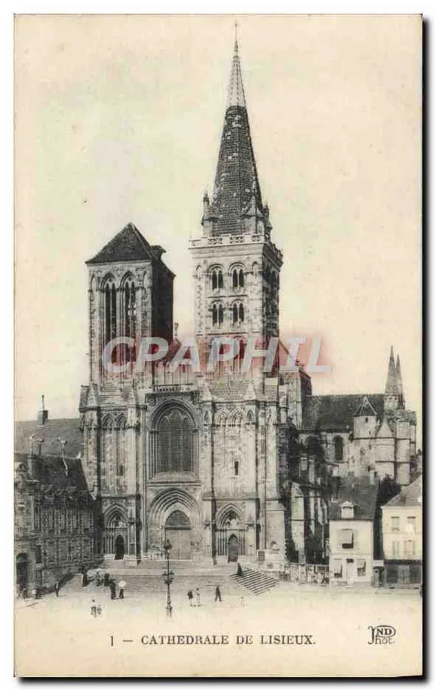 Catedral de Lisieux — vista da fachada e da flecha — NDH Frères, Paris - Frente