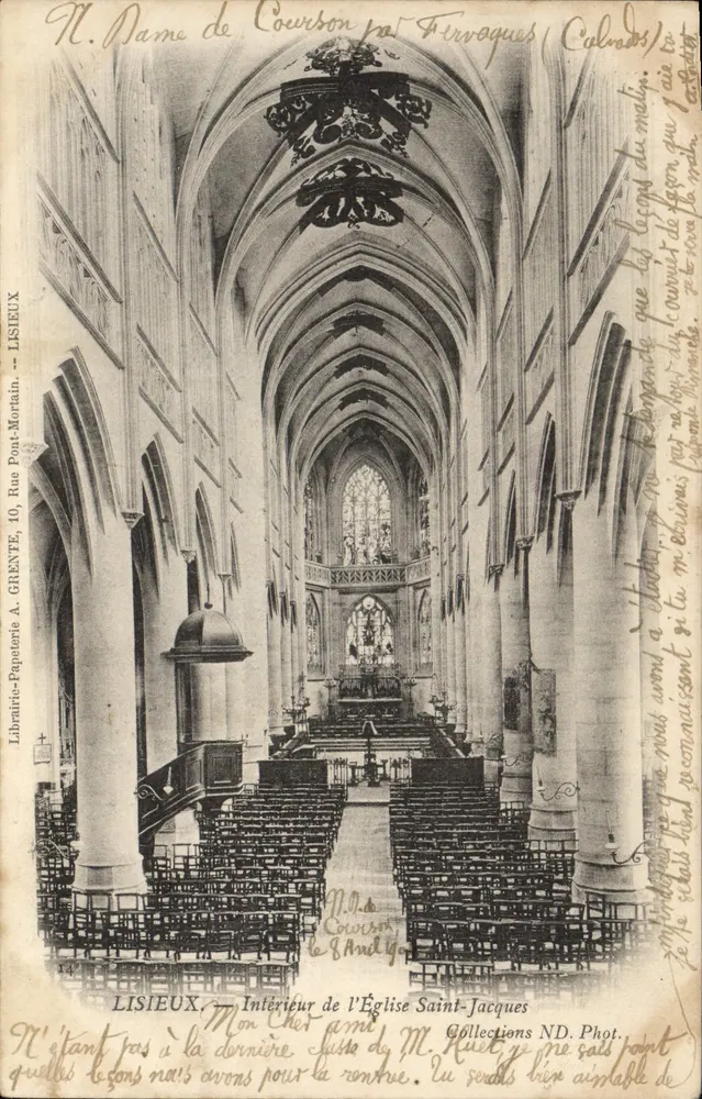 Interior da Igreja de São Jacó — Lisieux — Livraria e Papelaria A. GRENTÉ, 10 Rue Pont-Mortain - Frente