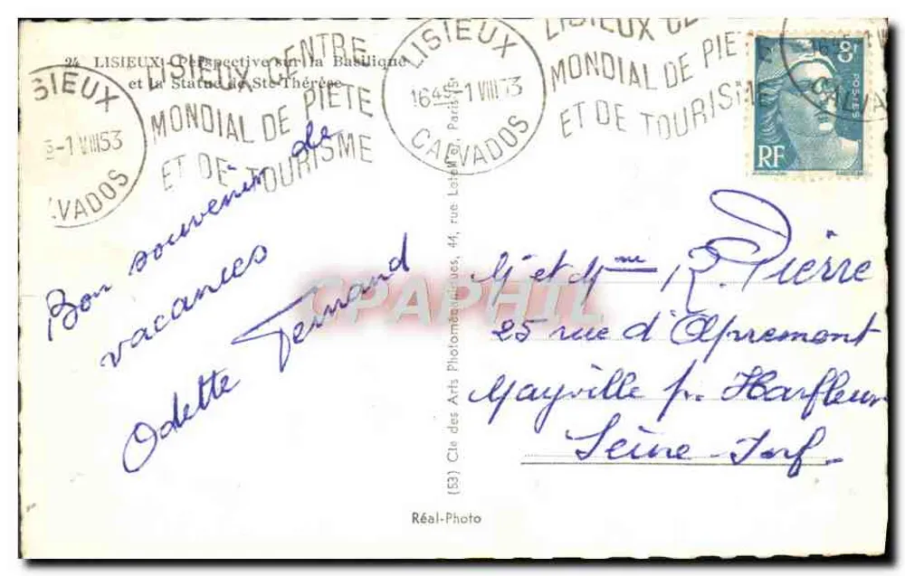 Lisieux — Basílica e Estátua de Santa Teresinha — Réal-Photo - Verso