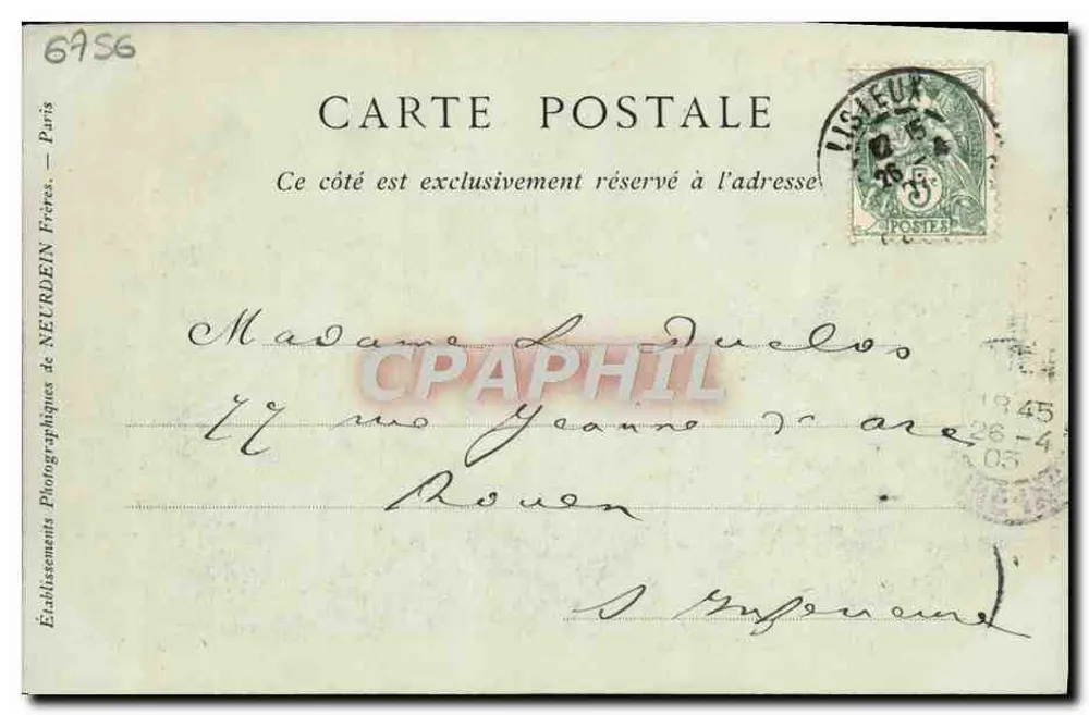 Lisieux — Vista Geral — Albert GRENTE, 19 Rue Pour-Merlin — Collections ND Phot - Verso