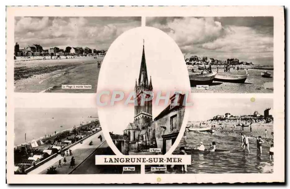 Langrune-sur-Mer — vista panorâmica com praia, igreja e banho — Éditions Gaby - Frente