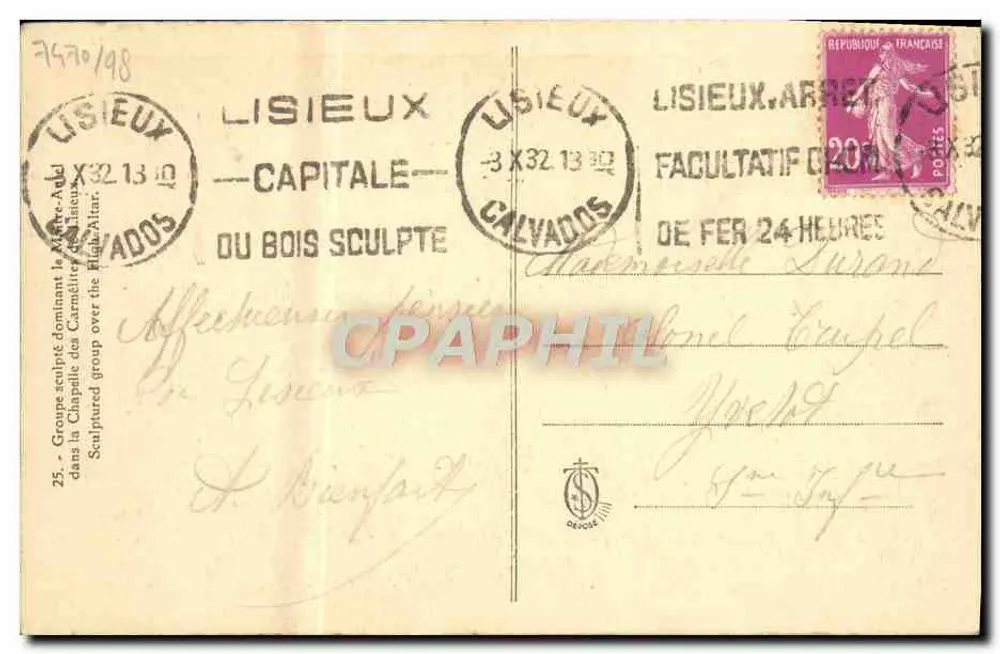 Grupo escultórico da Virgem com o Menino — Capela das Carmelitas — Lisieux — editor: Calvados - Verso
