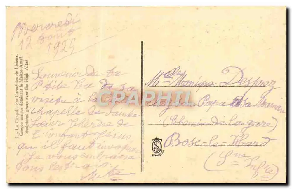 Estátua da Virgem Maria com o Menino Jesus — Capela das Carmelitas de Lisleux — editor Héros - Verso