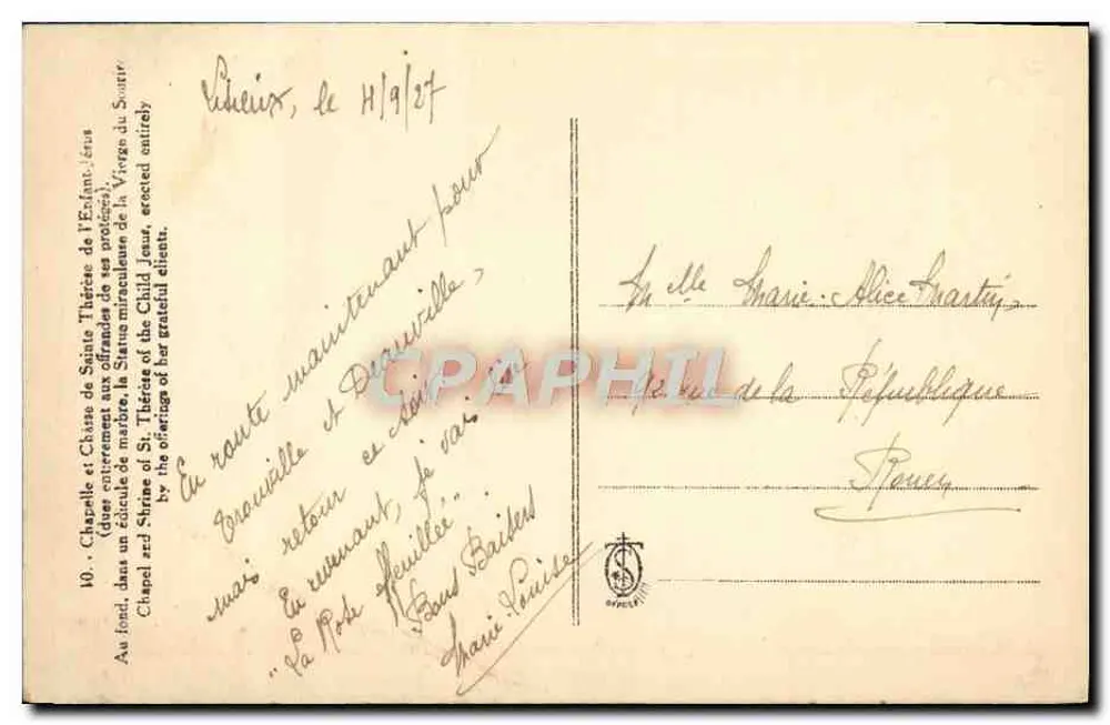 Kapelle und Reliquiar der hl. Thérèse vom Kind Jesus — gewidmet den Opfergaben ihrer Priester — Verlag Grapheil - Rückseite