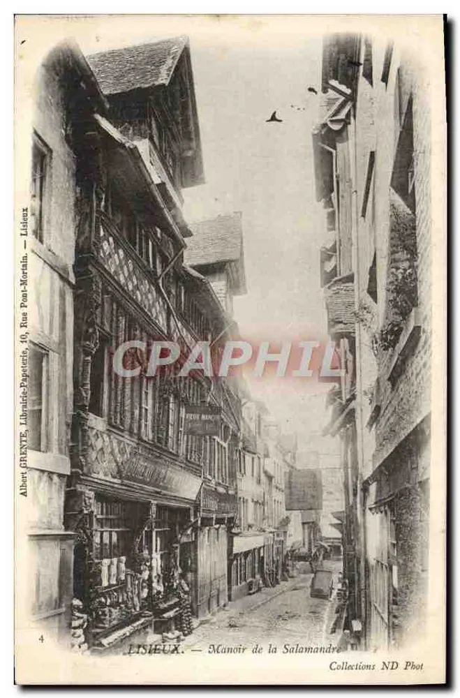 Lisieux — Manoir de la Salamandre — Albert Ghente, Librería-Papelería, 10, Rue Pont-Mortin - Anverso
