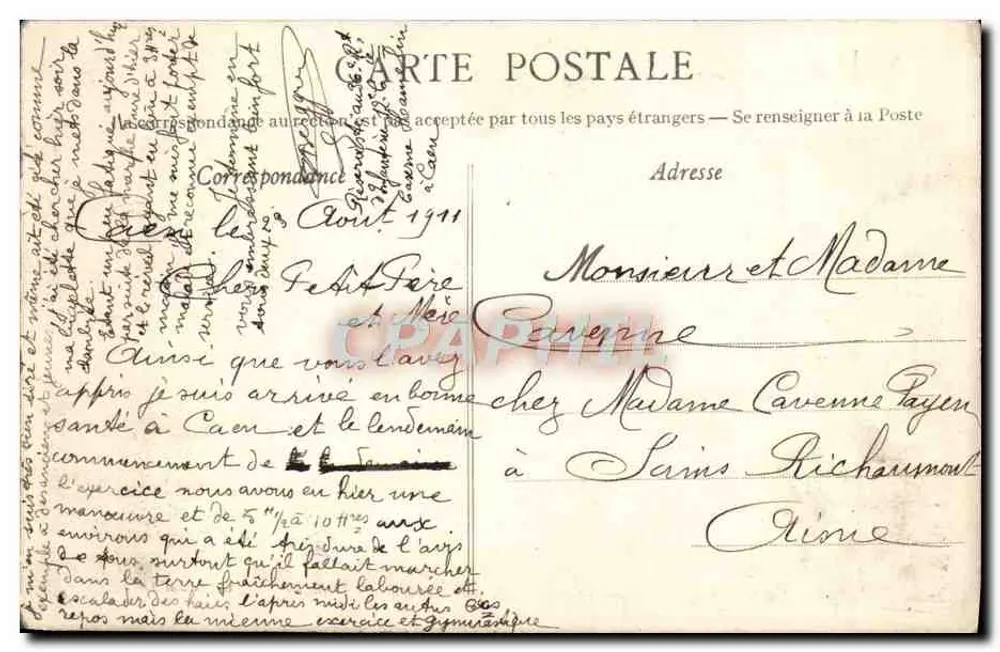 CAEN - Casa de Militares Hamelin, lado da Orne — Bilhete postal antigo n°98 - Verso