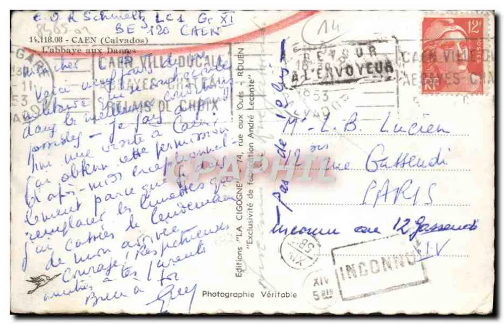 Abadia das Senhoras — Caen — Edições 'LA CIGOGNE' - Verso
