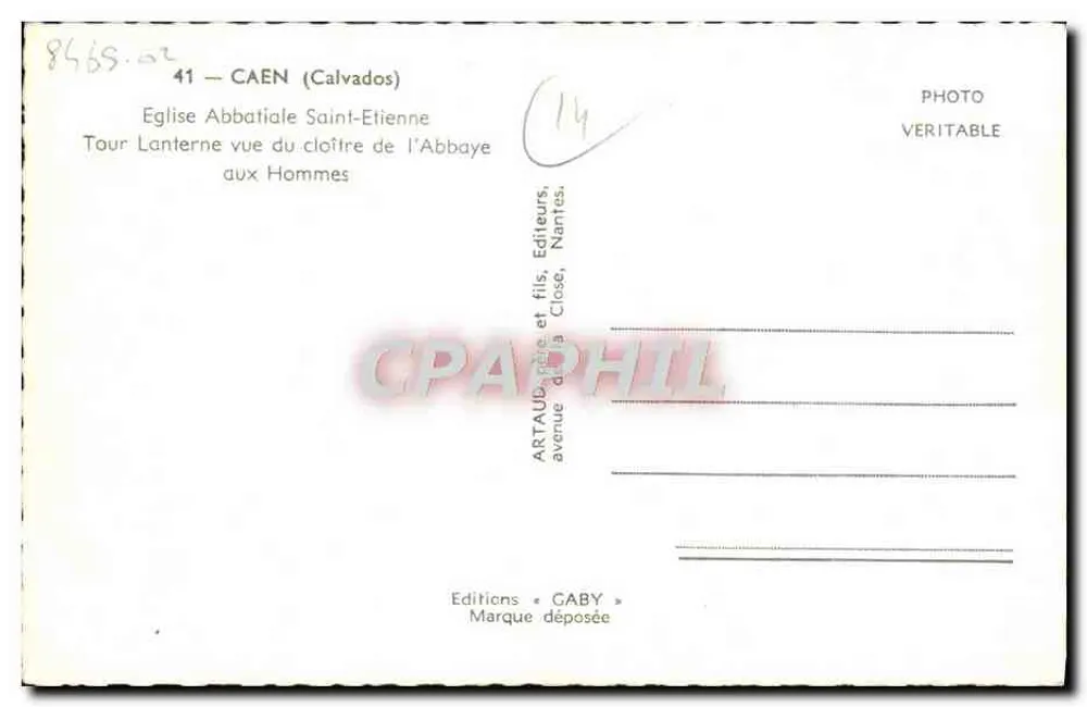 Caen (Calvados) — Abtei Saint-Étienne, Lanternturm aus dem Klostergarten gesehen — Éditions Gaby - Rückseite