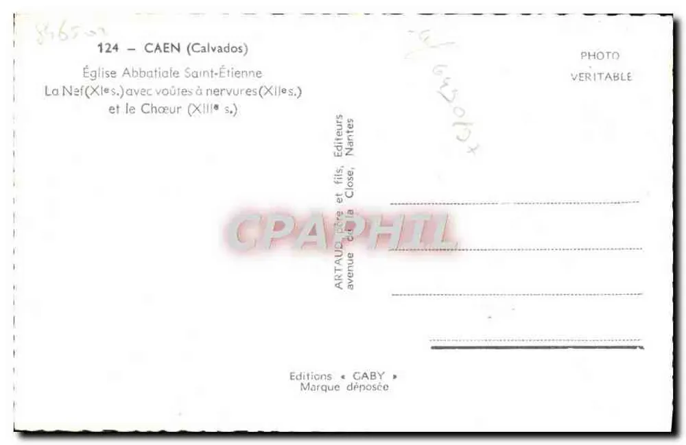 Kościół Abbatialny św. Etienne — Caen (Calvados) — Wydawca GABY, n°124 - Rewers