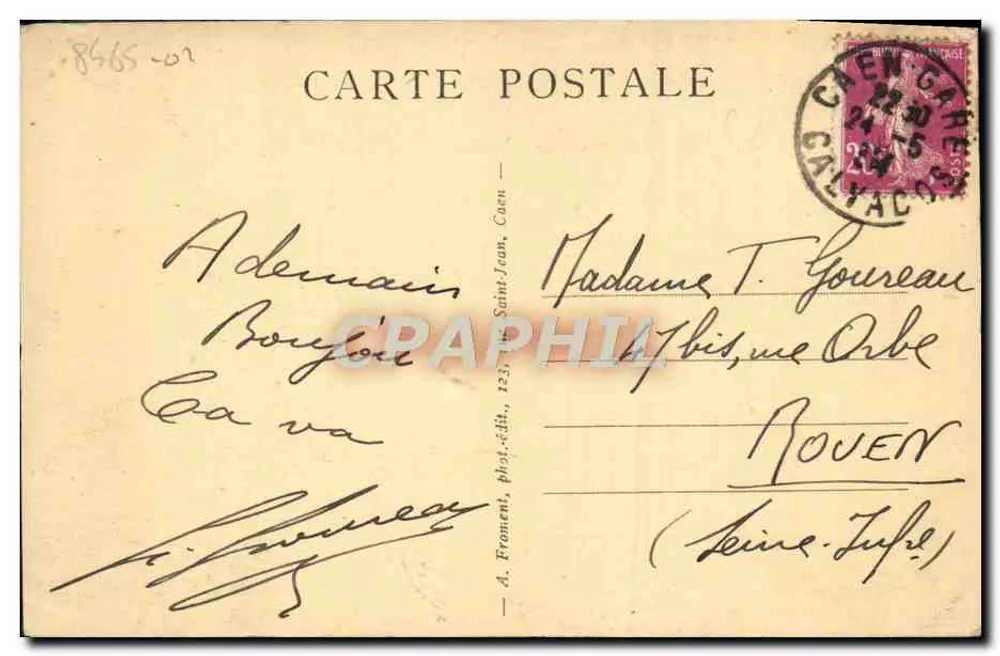 CAEN — Alte Abtei der Männer und Turm Saint-Etienne (12. Jahrhundert) — A. Froment, phot.-edit., Caen - Rückseite