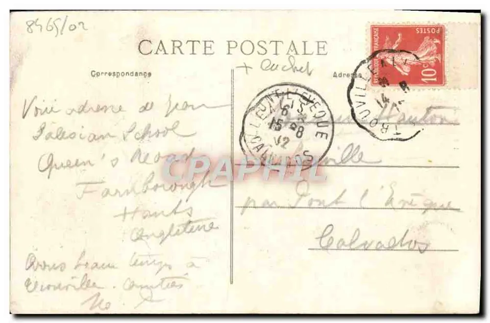 Deauville - A Igreja — vista da igreja com sino de relógio — Coleção D. S. n°138 - Verso