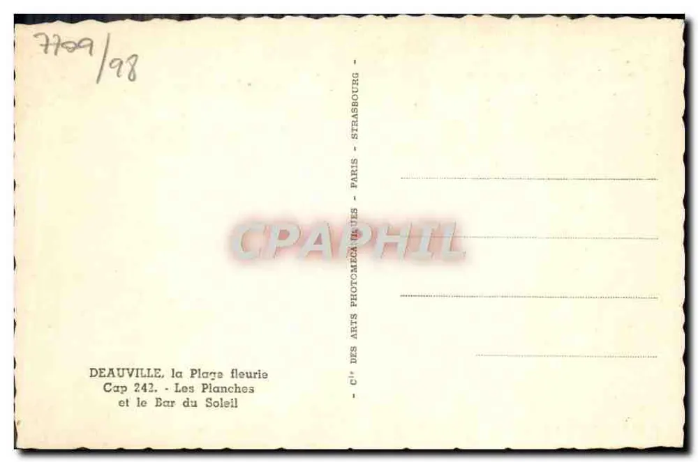Deauville — Blühende Strände, Cap 242, Die Planches und das Bar du Soleil — Cie des Arts Photomécaniques, Paris - Rückseite
