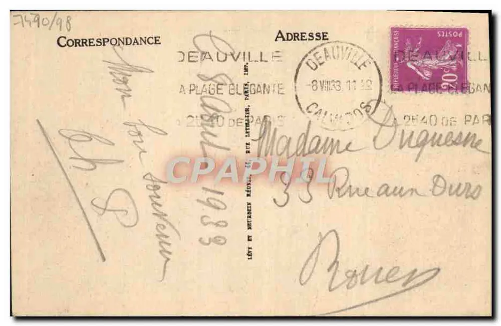 Deauville. Die Blühende Strände. Der Promenadenweg und der Strand — LL, n° 217 - Rückseite