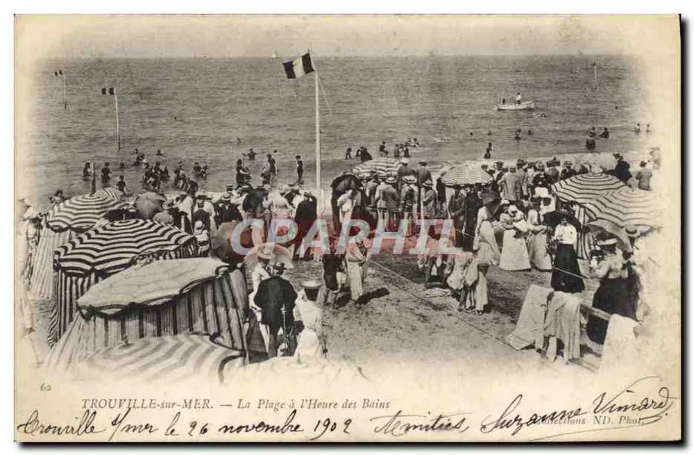 TROUVILLE-sur-MER — La Plage à l'Heure des Bains — Suzanne Vimard, Phot. N.D. - Recto
