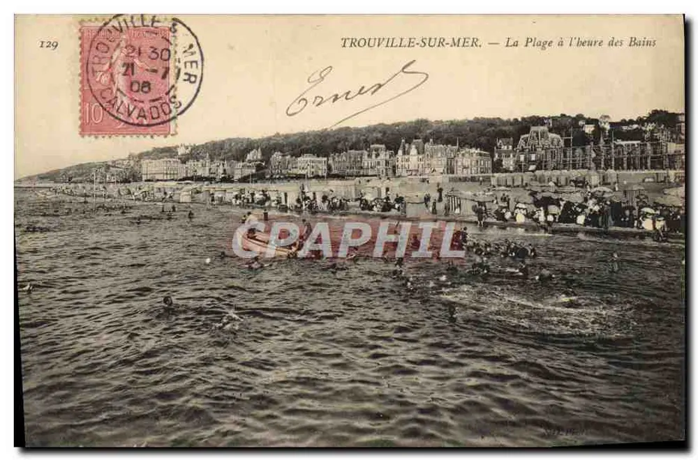 TROUVILLE-SUR-MER — Die Strandpromenade zur Badezeit — Verlag: TROUVILLE-SUR-MER, n° 129 - Vorderseite
