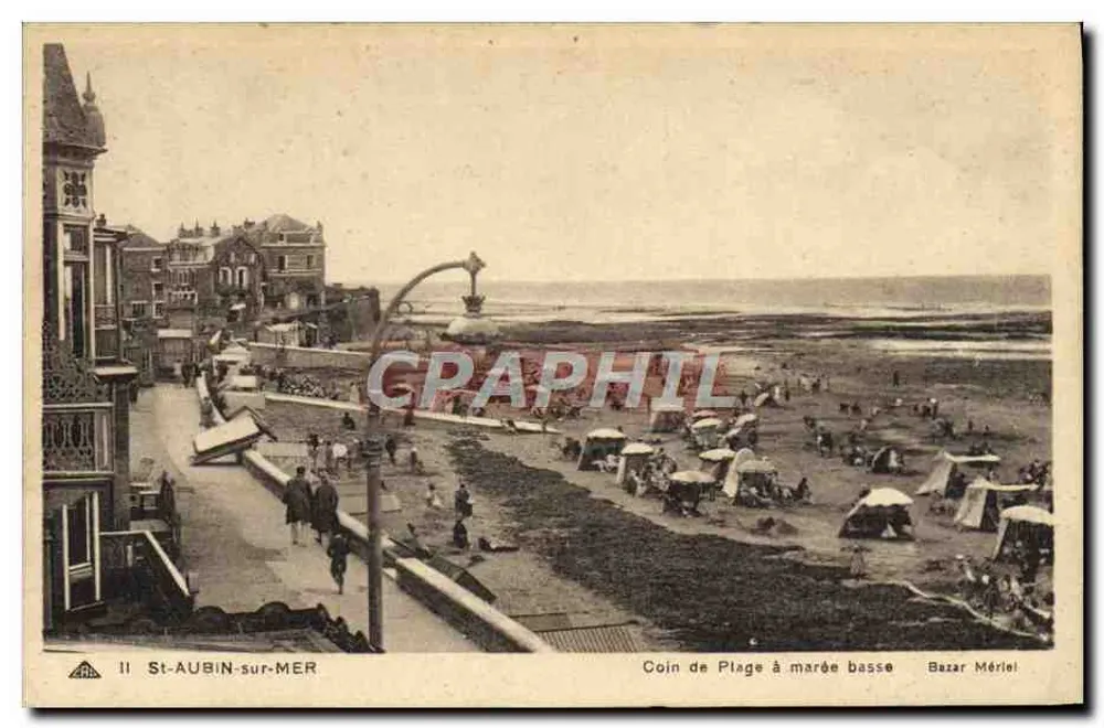 St-AUBIN-sur-MER — Angolo di spiaggia a marea bassa — Bazar Mériel - Recto