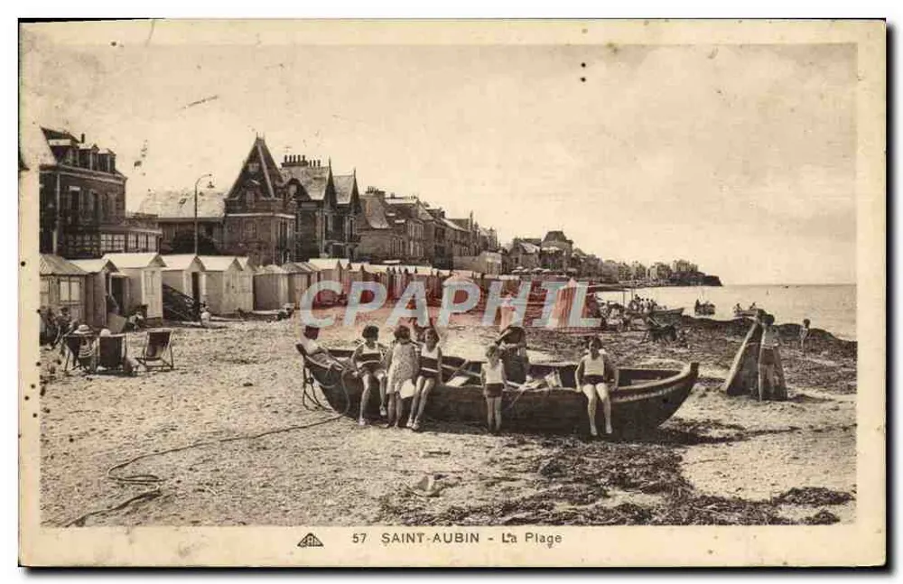 Saint-Aubin - A Praia — Bilhete postal antigo n°57, editor A.P.A. - Frente