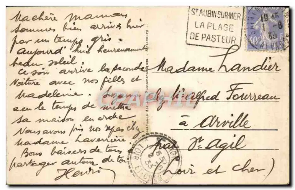 Saint-Aubin - A Praia — Bilhete postal antigo n°57, editor A.P.A. - Verso
