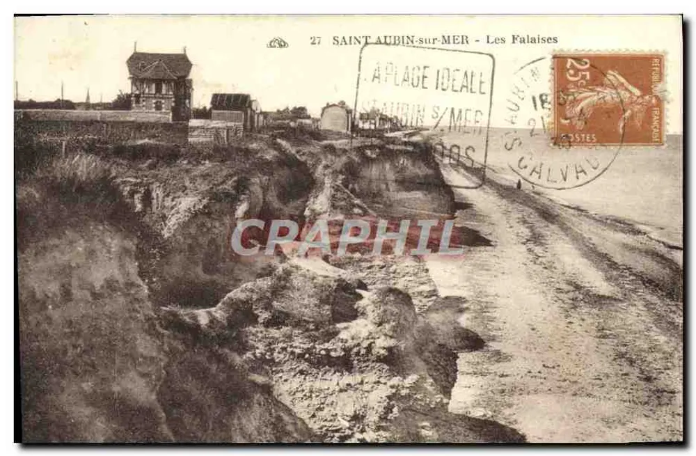 Saint-Aubin-sur-Mer — As Falésias — Editor: Cie americaine des Arts Postcards, Saint-Aubin-sur-Mer - Frente