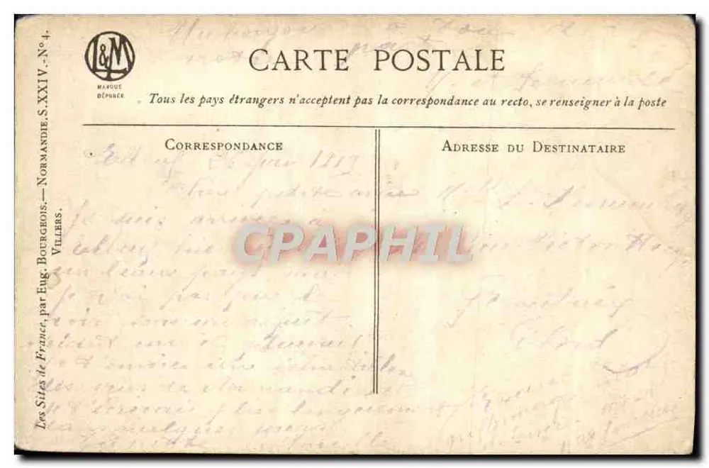 Bourdeau — Vista da costa — por Eug. Bourdeau, série S.XXIV, editada por J&M - Verso