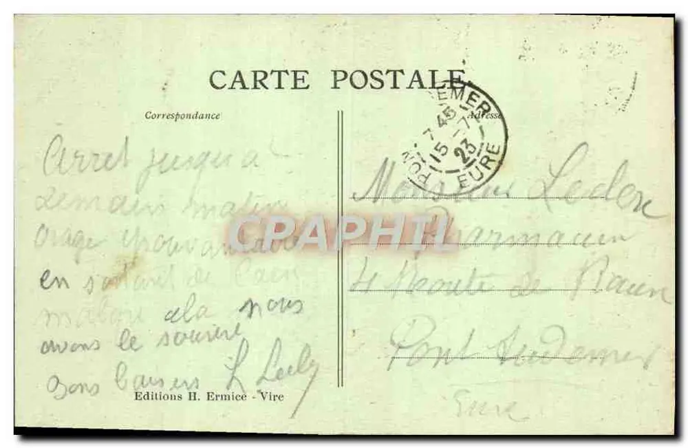Vire - Ruinen des alten Schlosses (erbaut im 10. Jahrhundert) — Henri ERMICE — Editions II. Ermice - Vire - Rückseite