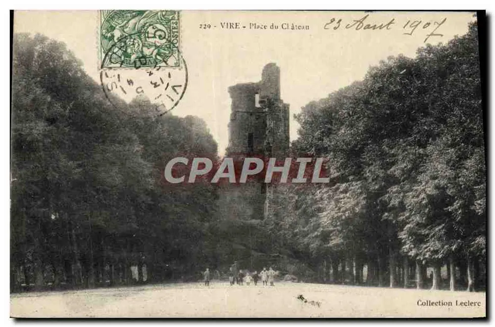 VIRE - Place do Castelo — ruínas do castelo e alameda de árvores — editor desconhecido, n° 229 - Frente