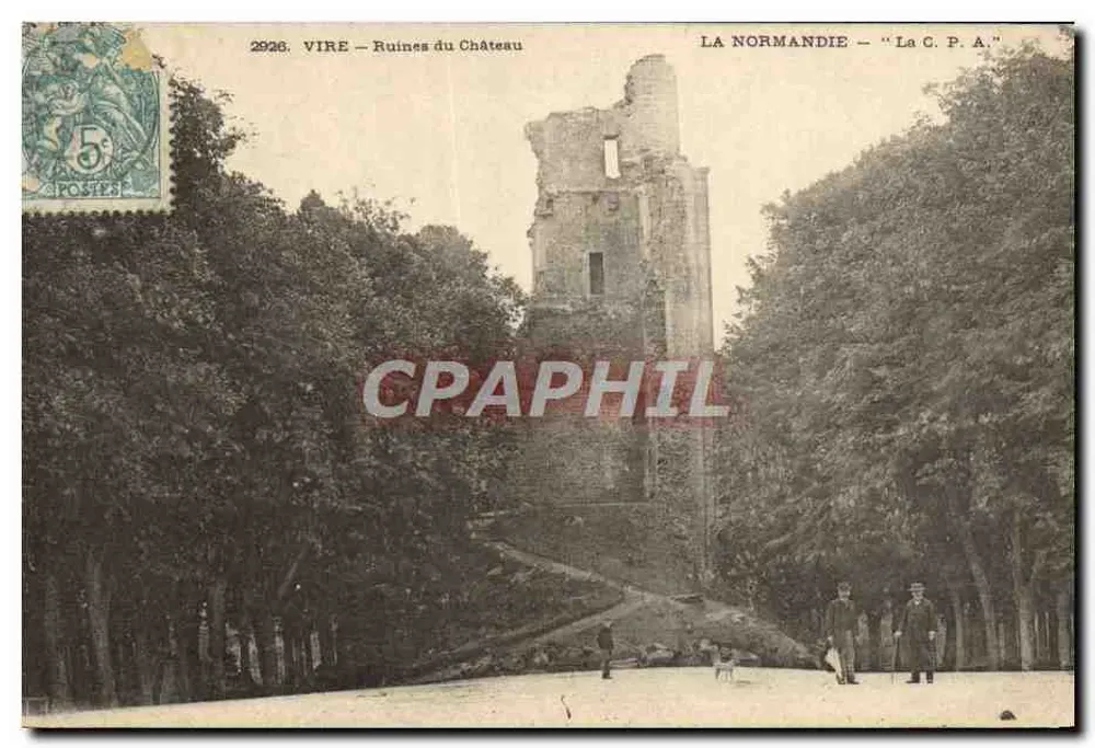 Vire — Ruiny zamku — Normandia — 'Stara pocztówka' - Awers