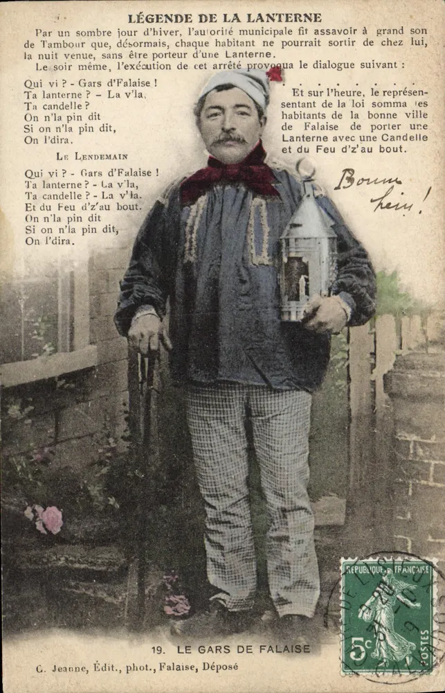 Der Mann aus Falaise — Die Legende der Laterne — G. Jeanne, Verlag, Foto., Falaise, Einreicherung - Vorderseite