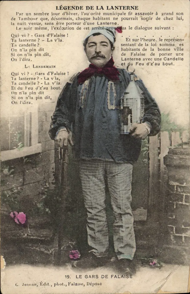 Der Mann von Falaise — Legende der Laterne — C. Jeanne, Édit., phot., Falaise, Déposé - Vorderseite
