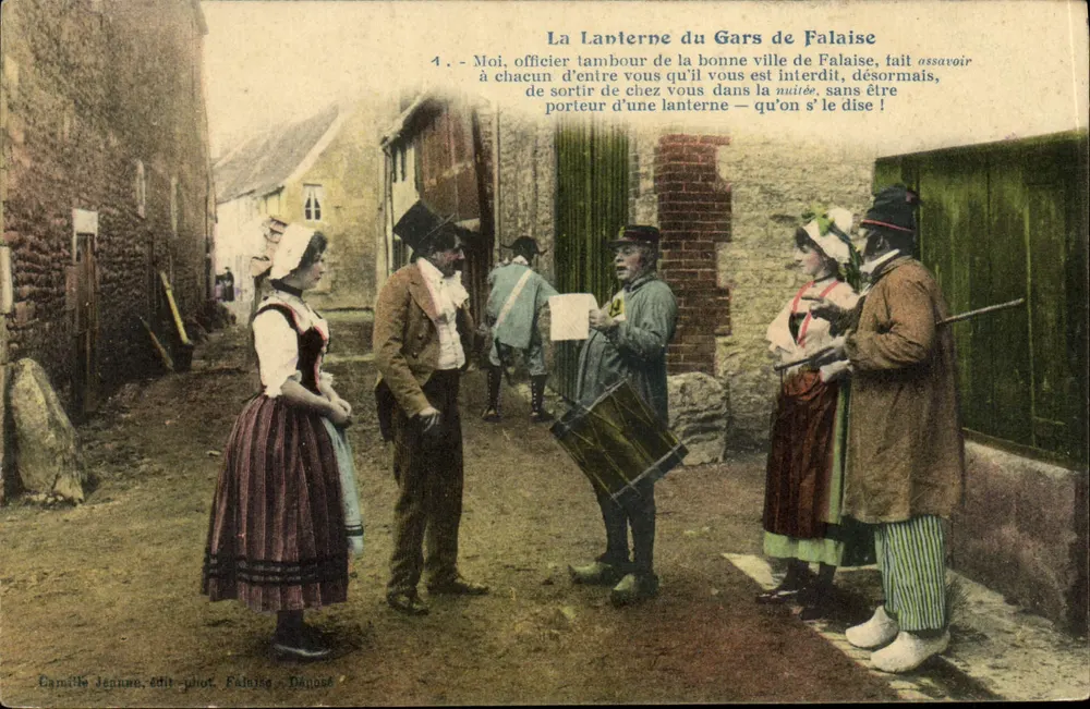 Die Laterne des Gars de Falaise — humorvolle Szene — Camille Jégoune, Fotoverlag Falaise, Dénoué - Vorderseite