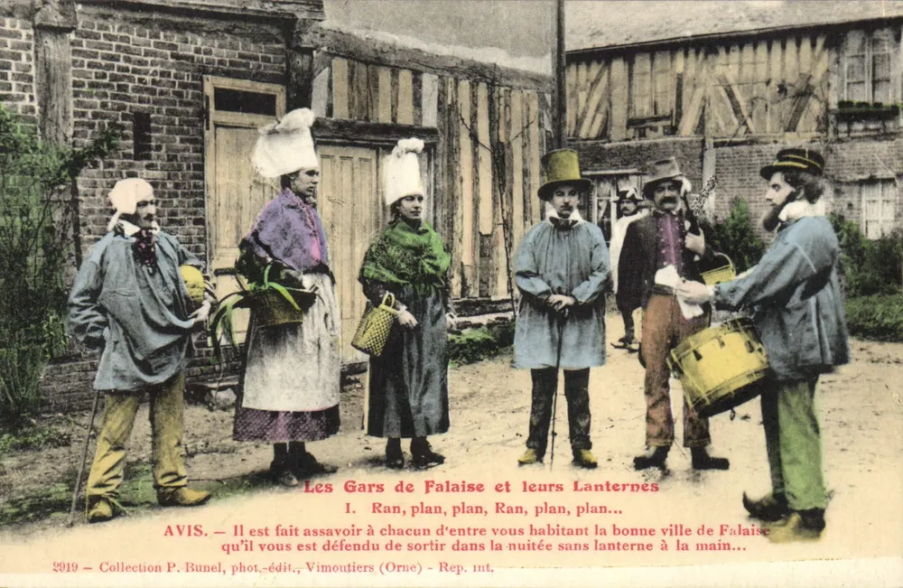 Die Männer von Falaise und ihre Laternen — P. Bunel, phot.-edit., Vimoutiers (Orne) — Nr. 1 - Vorderseite