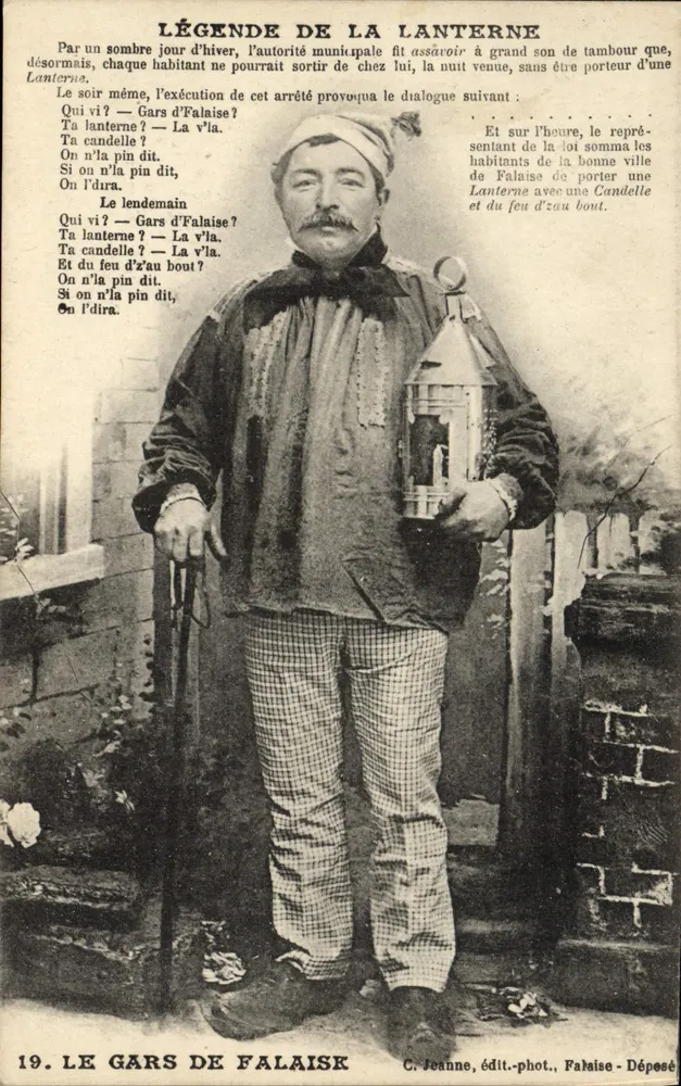 Le Gars de Falaise — Legende der Laterne — C. Jeanne, Verleger-Fotograf, Falaise - Deposit - Vorderseite