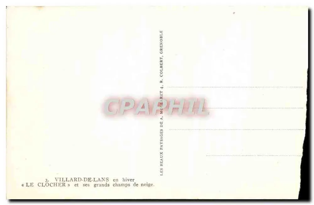 Villard-de-Lans — « Le Clocher » et ses grands champs de neige — éditeur A. M. Colbert, Grenoble - Rückseite