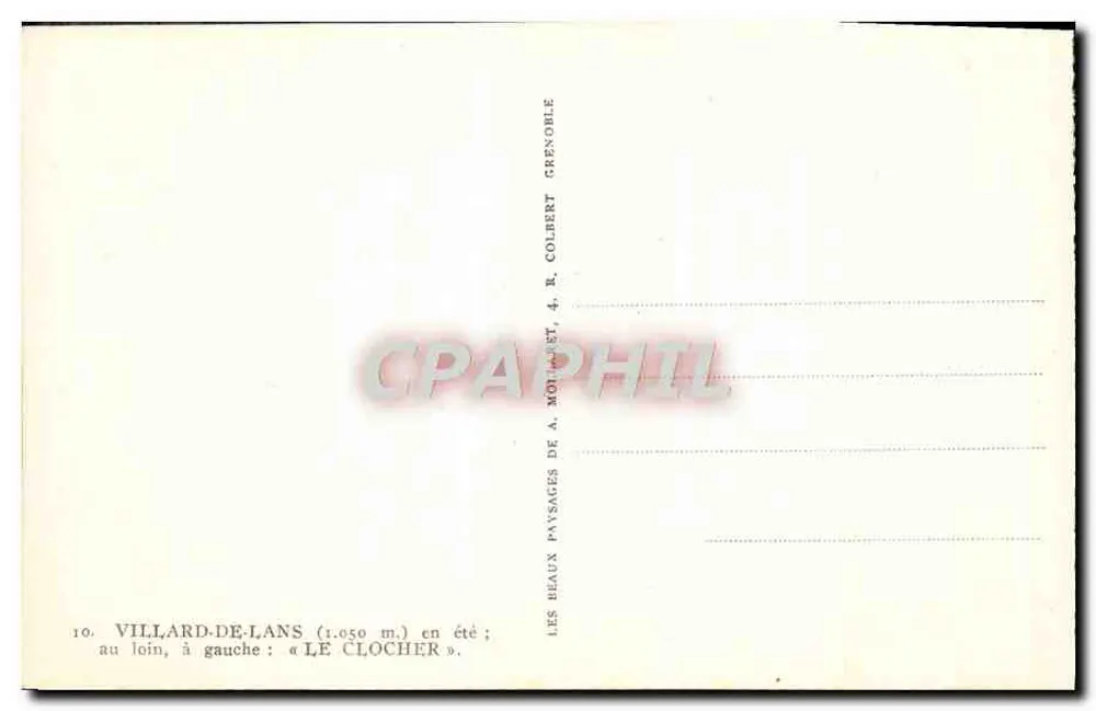 Villard-de-Lans (1.050 m) no verão — O Sintral — editor A. Molinet, Grenoble - Verso