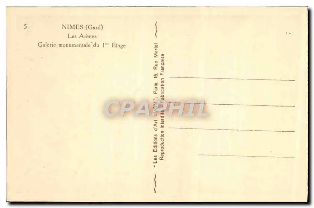 Nîmes (Gard) — Ansicht des Atriums, Monumentalgalerie des ersten Stocks — Éditions d'Art WON, Paris - Rückseite