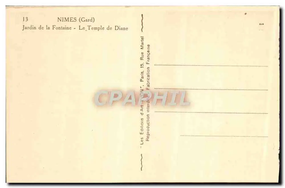 Nîmes (Gard) — Fontänen-Garten — Tempel der Diana — Art Editions YON - Rückseite